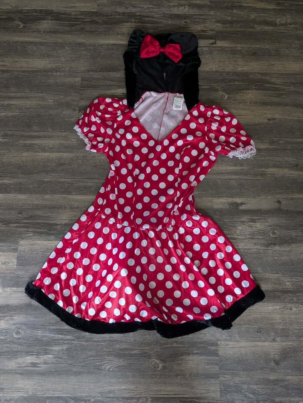 Adult Minnie Mouse Polka Dot Halloween Costume Dress Hood Ears Tail Size M 8-10